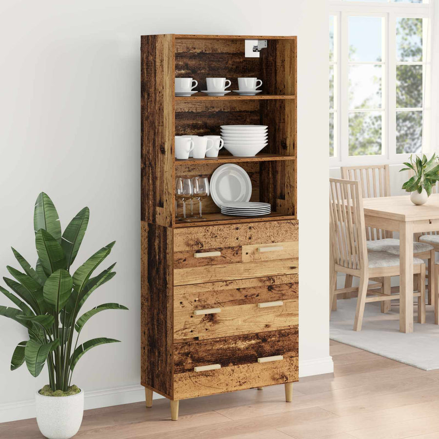 Hoge kast met lade Oud Hout 69,5 x 32,5 x 180 cm Bewerkt hout