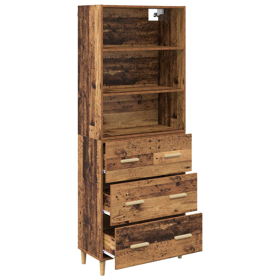 Hoge kast met lade Oud Hout 69,5 x 32,5 x 180 cm Bewerkt hout