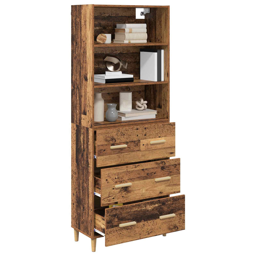 Hoge kast met lade Oud Hout 69,5 x 32,5 x 180 cm Bewerkt hout