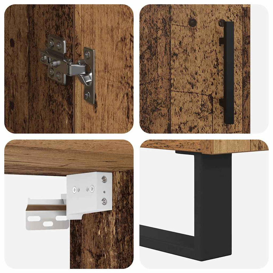 Hoge kast 2 pcs Oud Hout Geengineerd Hout en Glas