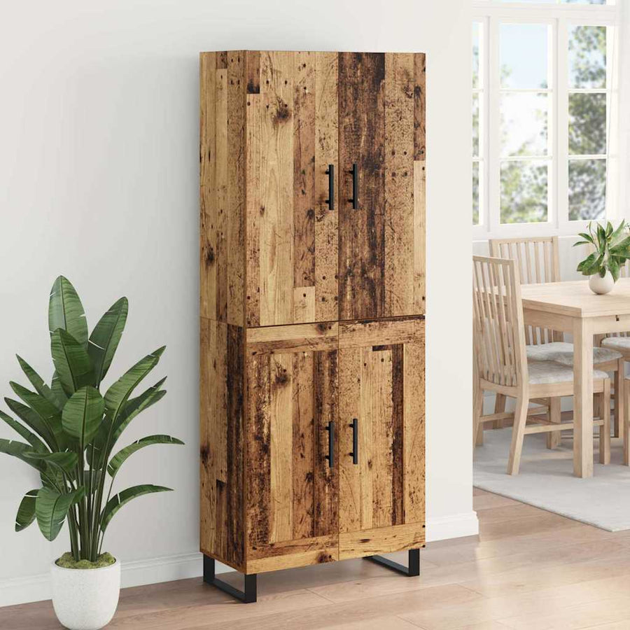 Hoge kast 2 pcs Oud Hout Geengineerd Hout en Glas
