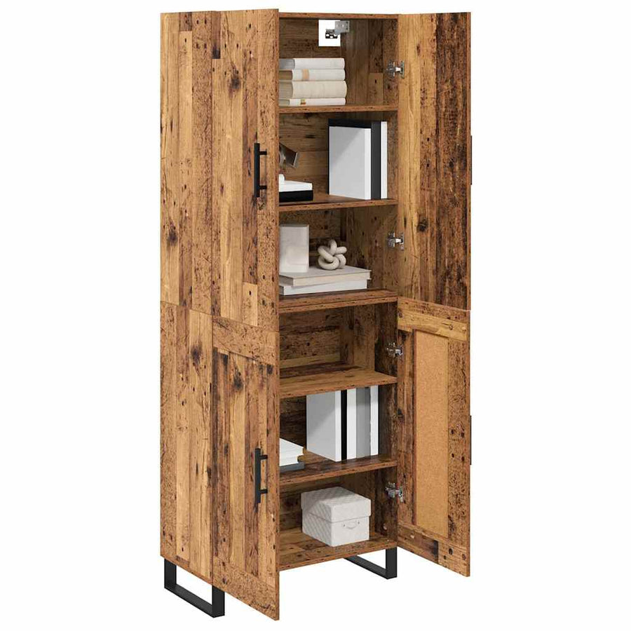 Hoge kast 2 pcs Oud Hout Geengineerd Hout en Glas