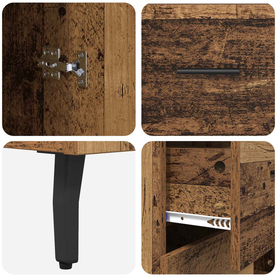 Highboard met lade 2 pcs Oud Hout Geengineerd Hout en Glas