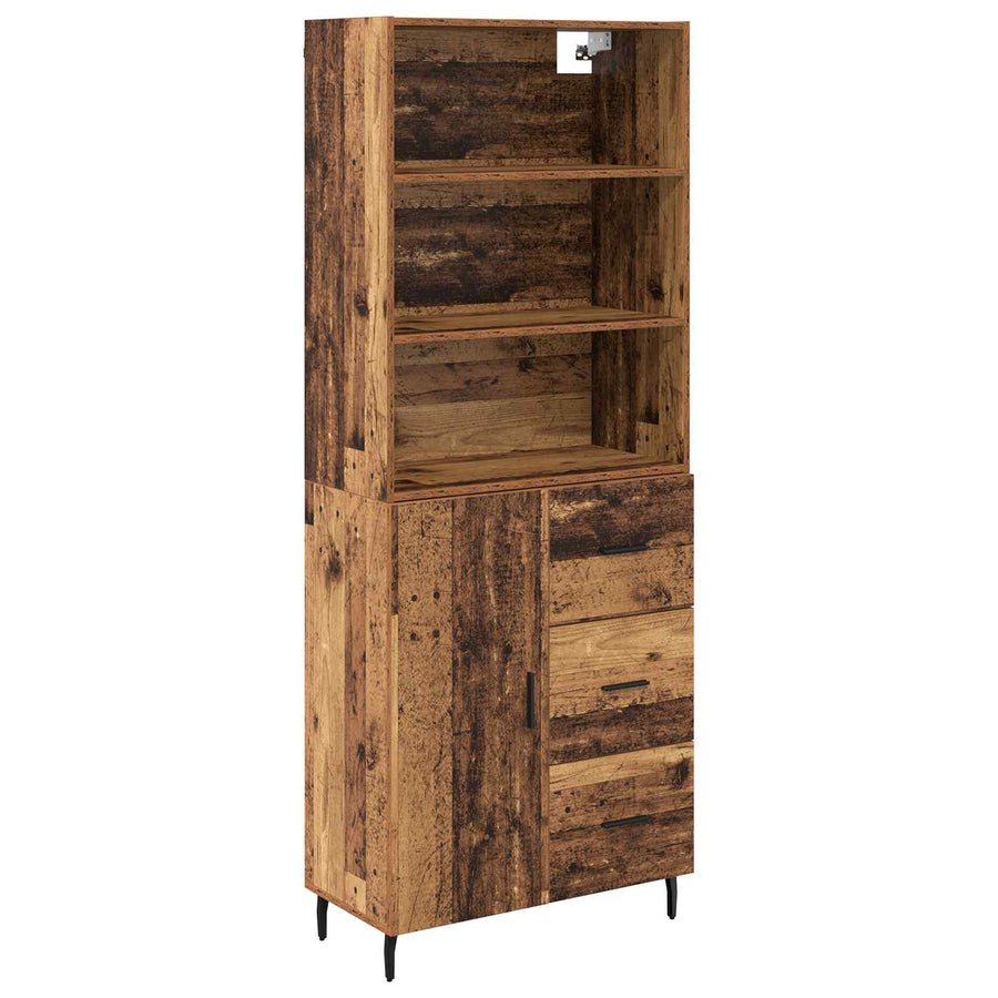 Highboard met lade 2 pcs Oud Hout Geengineerd Hout en Glas
