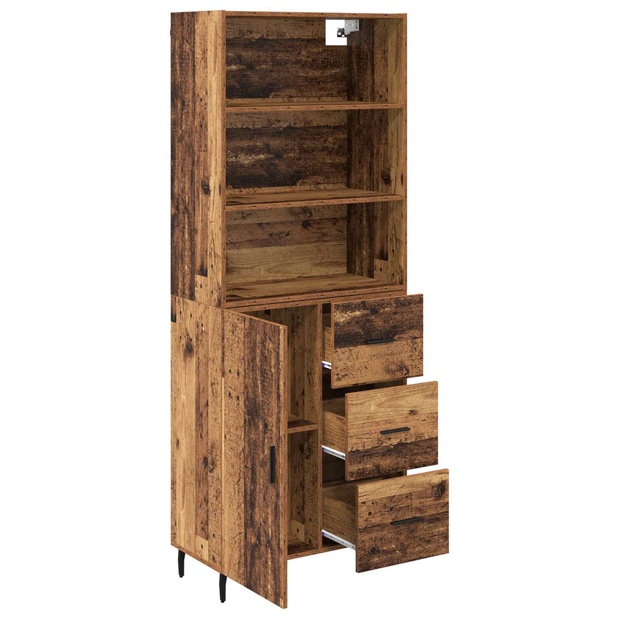Highboard met lade 2 pcs Oud Hout Geengineerd Hout en Glas