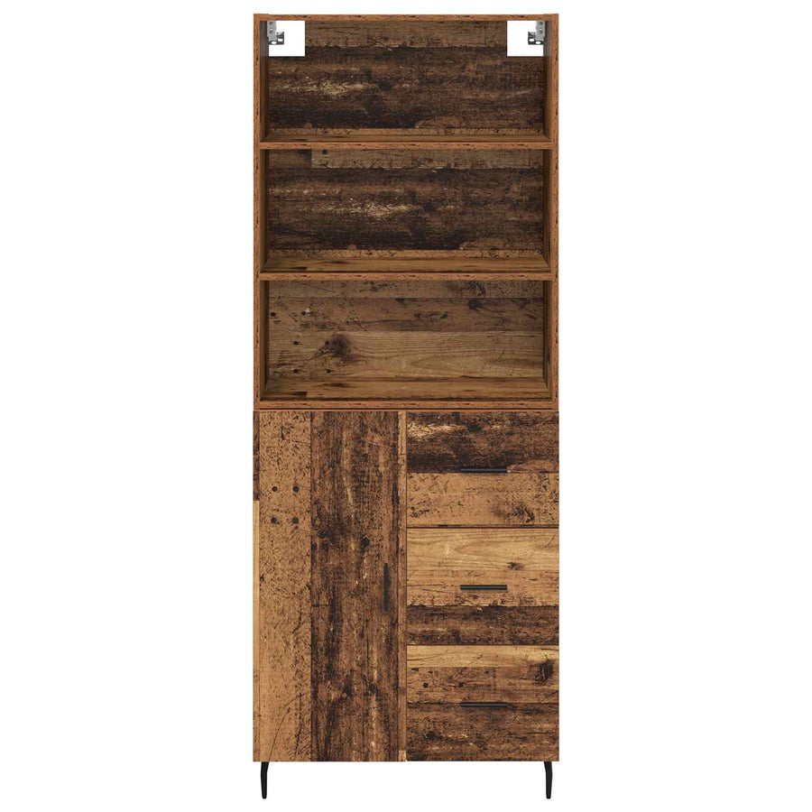 Highboard met lade 2 pcs Oud Hout Geengineerd Hout en Glas