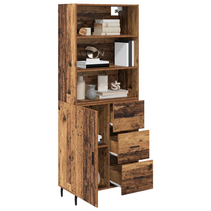 Highboard met lade 2 pcs Oud Hout Geengineerd Hout en Glas