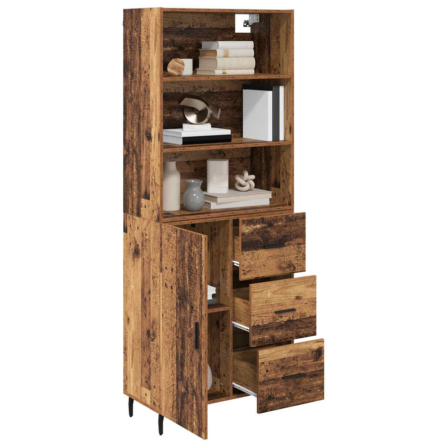 Highboard met lade 2 pcs Oud Hout Geengineerd Hout en Glas