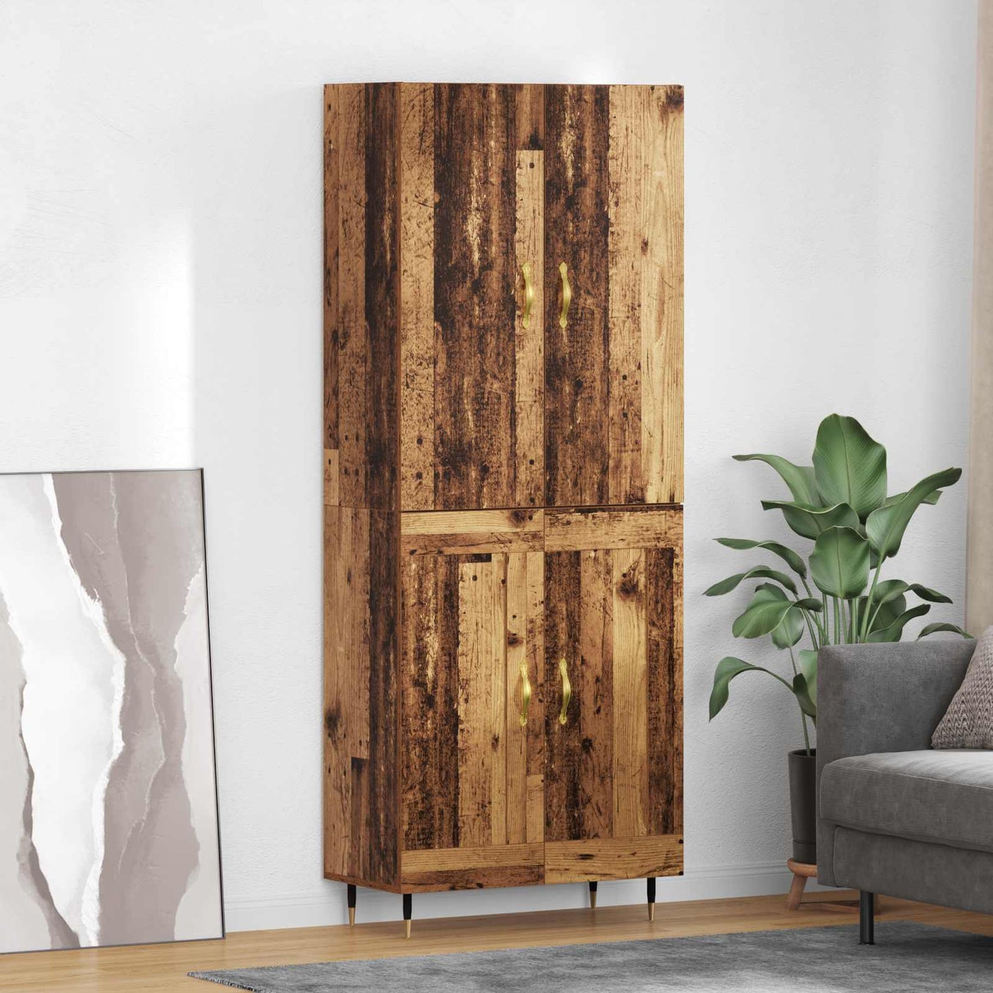 Highboard Oud Hout 69,5 x 34 x 180 cm Bewerkt hout