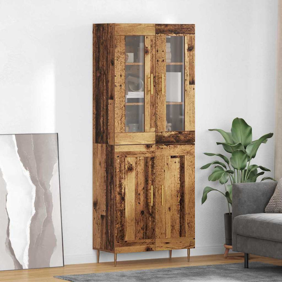 Hoge kast 2 pcs Oudhout 69,5 x 34 x 180 cm Bewerkt hout