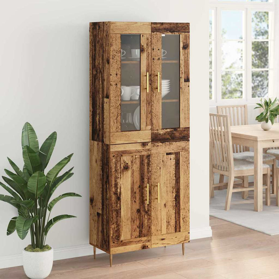 Hoge kast 2 pcs Oudhout 69,5 x 34 x 180 cm Bewerkt hout