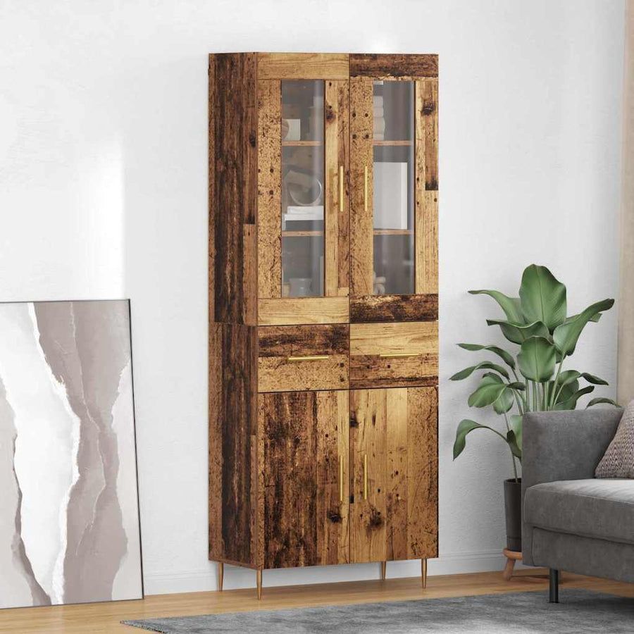 Hoge kast 2 pcs Oudhout 69,5 x 34 x 180 cm Bewerkt hout