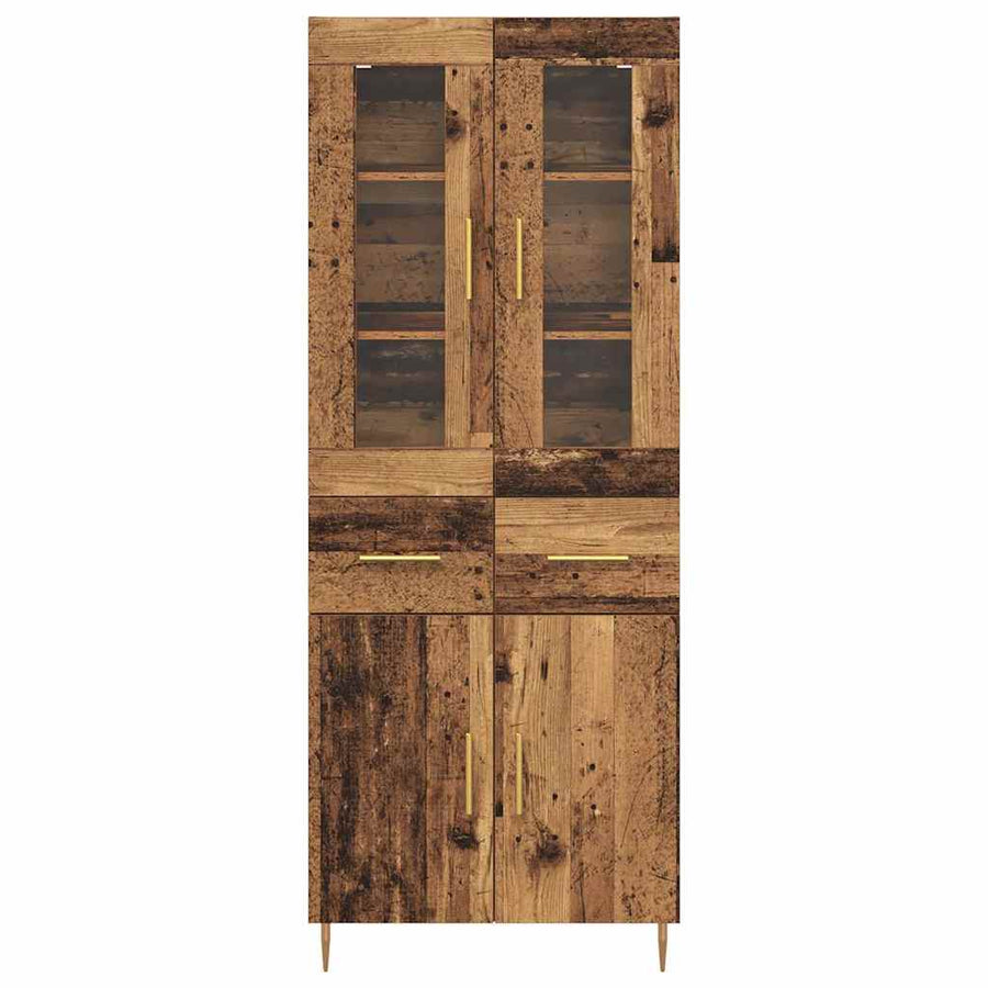 Hoge kast 2 pcs Oudhout 69,5 x 34 x 180 cm Bewerkt hout