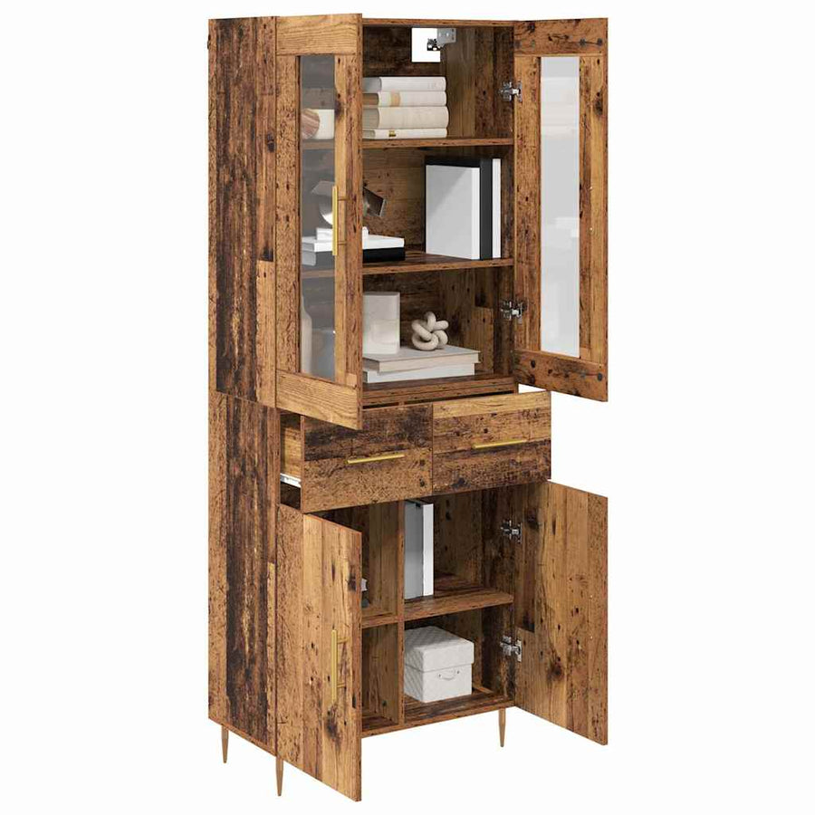 Hoge kast 2 pcs Oudhout 69,5 x 34 x 180 cm Bewerkt hout