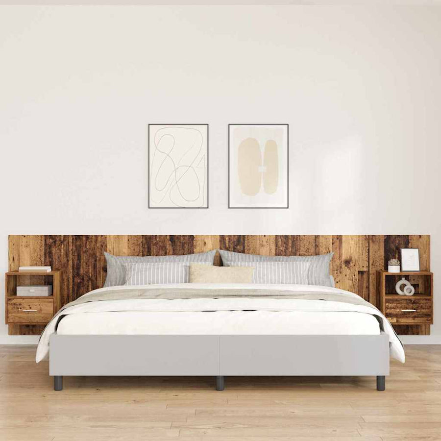 Hoofdbord Met Kast met lade 3 pcs Oud Hout Bewerkt hout