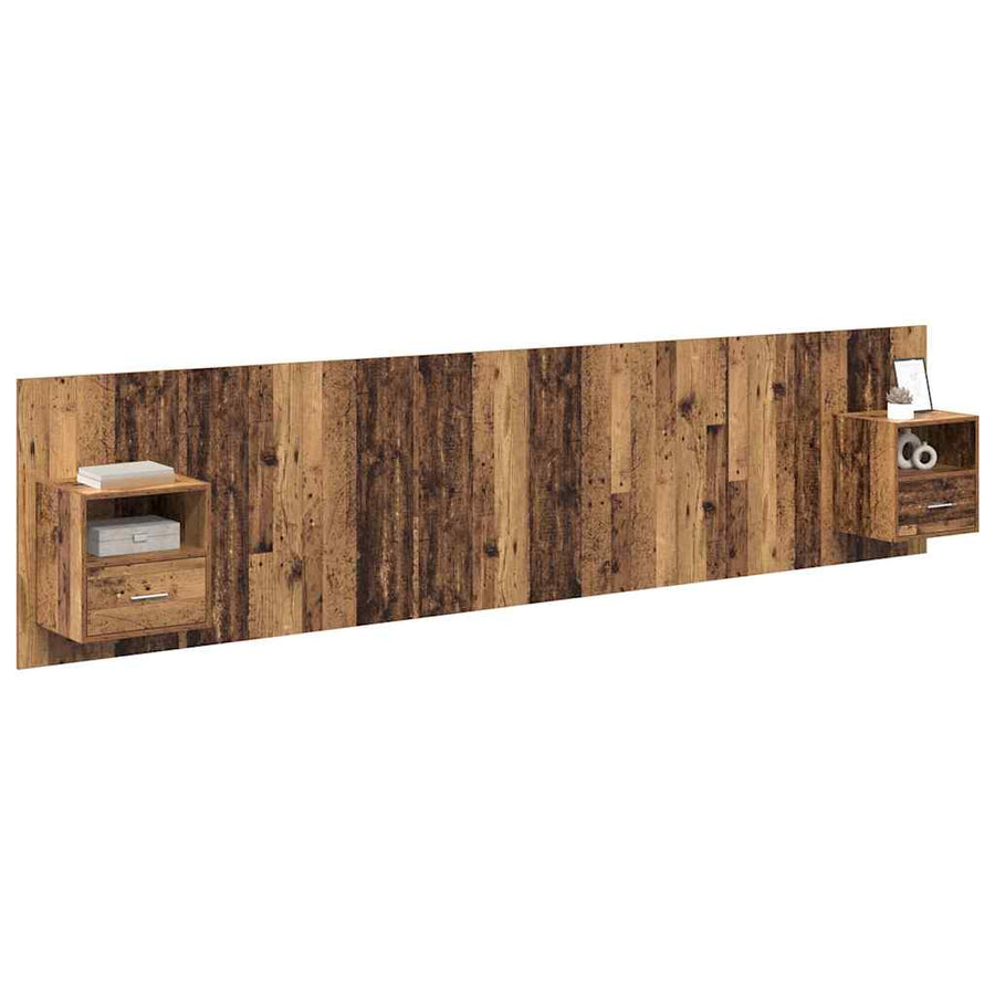 Hoofdbord Met Kast met lade 3 pcs Oud Hout Bewerkt hout
