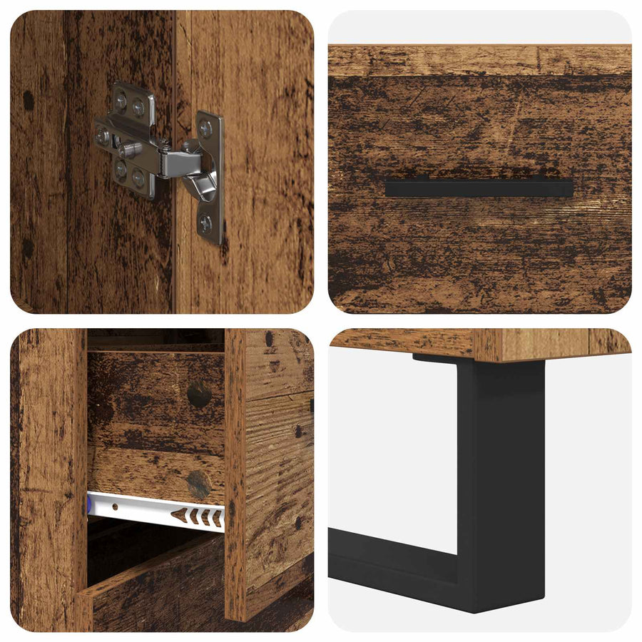 Hoge kast met lade 2 pcs Oud Hout Geengineerd Hout en Glas