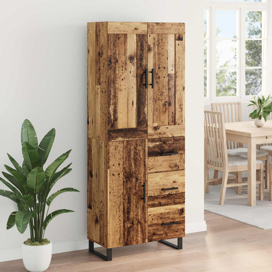 Hoge kast met lade 2 pcs Oud Hout Geengineerd Hout en Glas