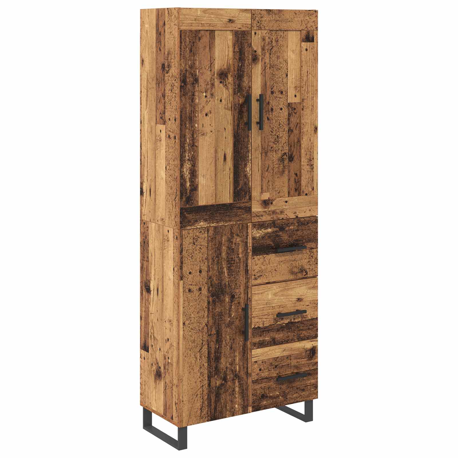 Hoge kast met lade 2 pcs Oud Hout Geengineerd Hout en Glas
