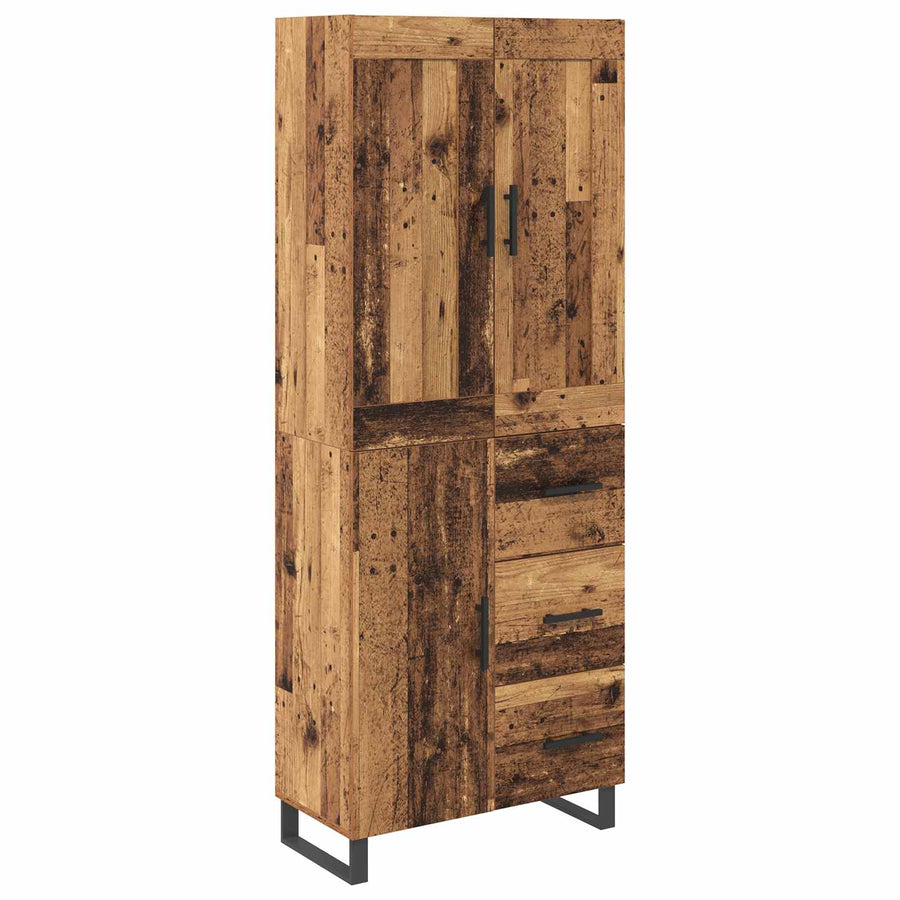 Hoge kast met lade 2 pcs Oud Hout Geengineerd Hout en Glas