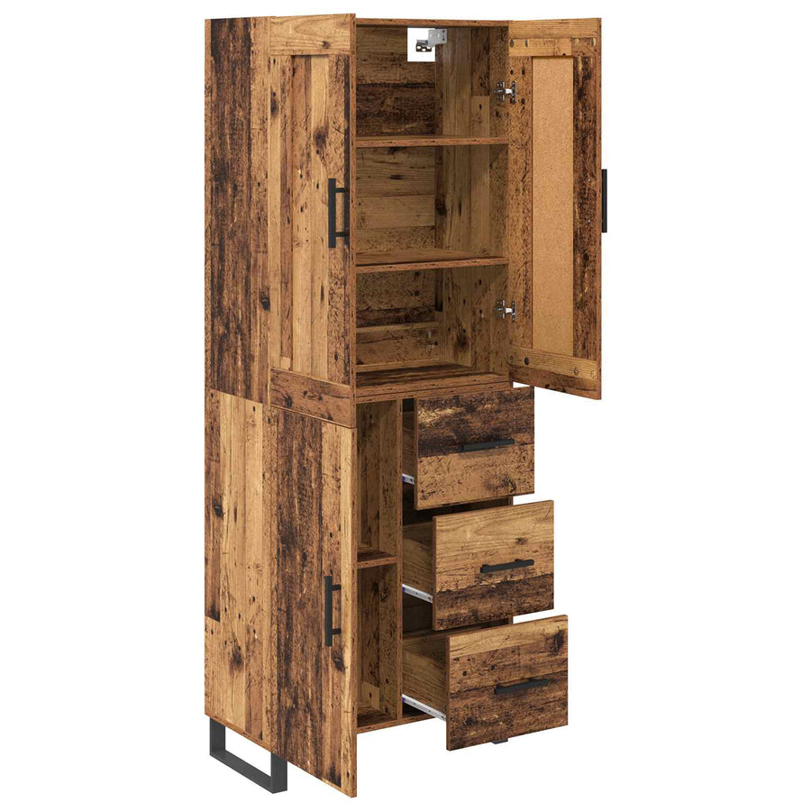 Hoge kast met lade 2 pcs Oud Hout Geengineerd Hout en Glas