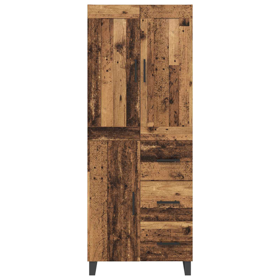 Hoge kast met lade 2 pcs Oud Hout Geengineerd Hout en Glas