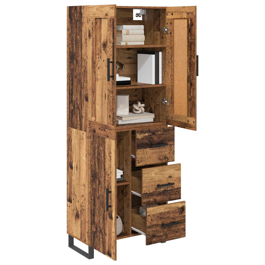 Hoge kast met lade 2 pcs Oud Hout Geengineerd Hout en Glas