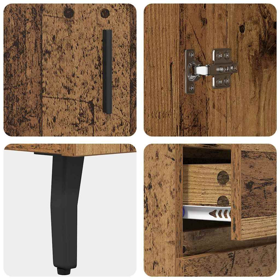 Hoge kast met lade 2 pcs Oud Hout Geengineerd Hout en Glas