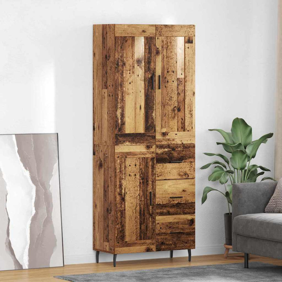 Hoge kast met lade 2 pcs Oud Hout Geengineerd Hout en Glas