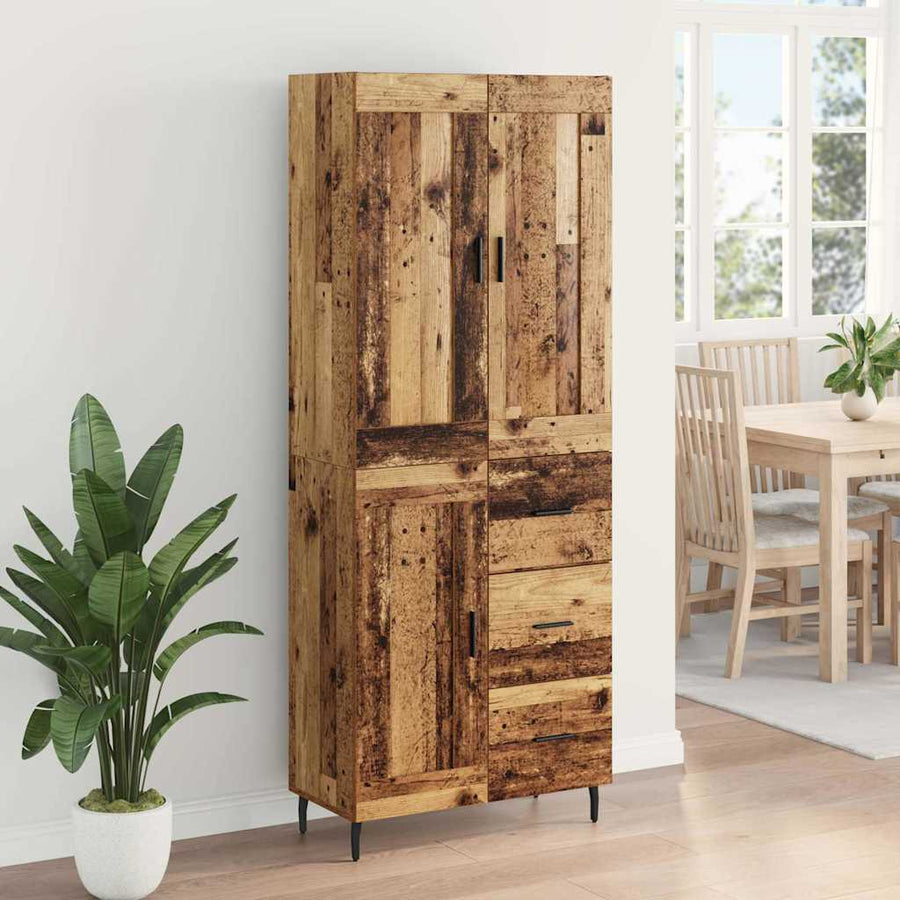 Hoge kast met lade 2 pcs Oud Hout Geengineerd Hout en Glas