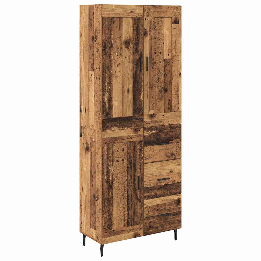 Hoge kast met lade 2 pcs Oud Hout Geengineerd Hout en Glas