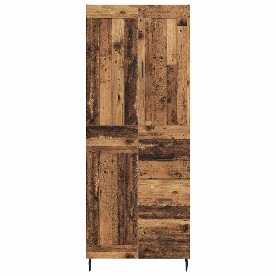 Hoge kast met lade 2 pcs Oud Hout Geengineerd Hout en Glas