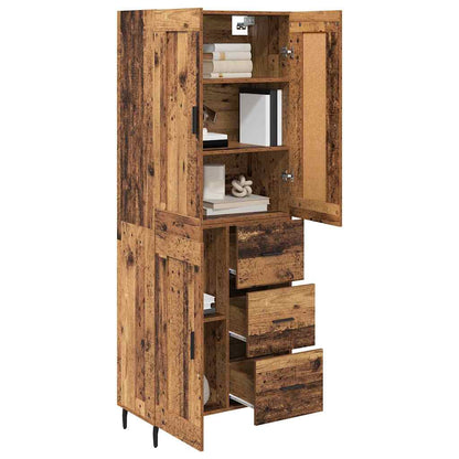 Hoge kast met lade 2 pcs Oud Hout Geengineerd Hout en Glas