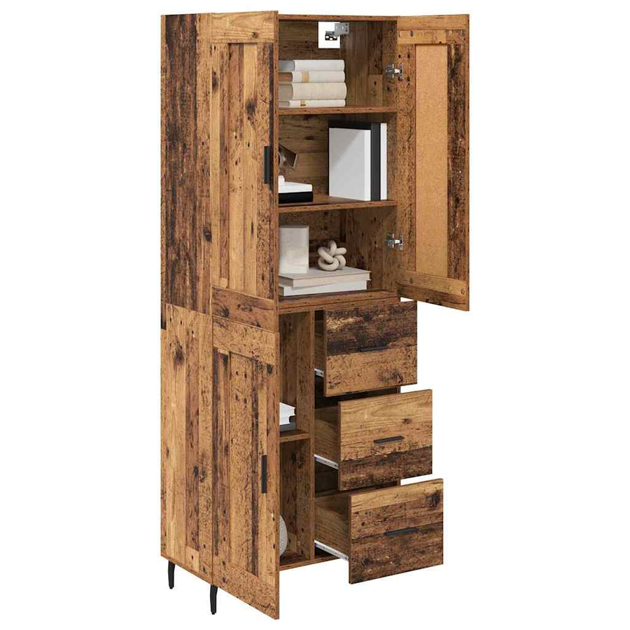 Hoge kast met lade 2 pcs Oud Hout Geengineerd Hout en Glas