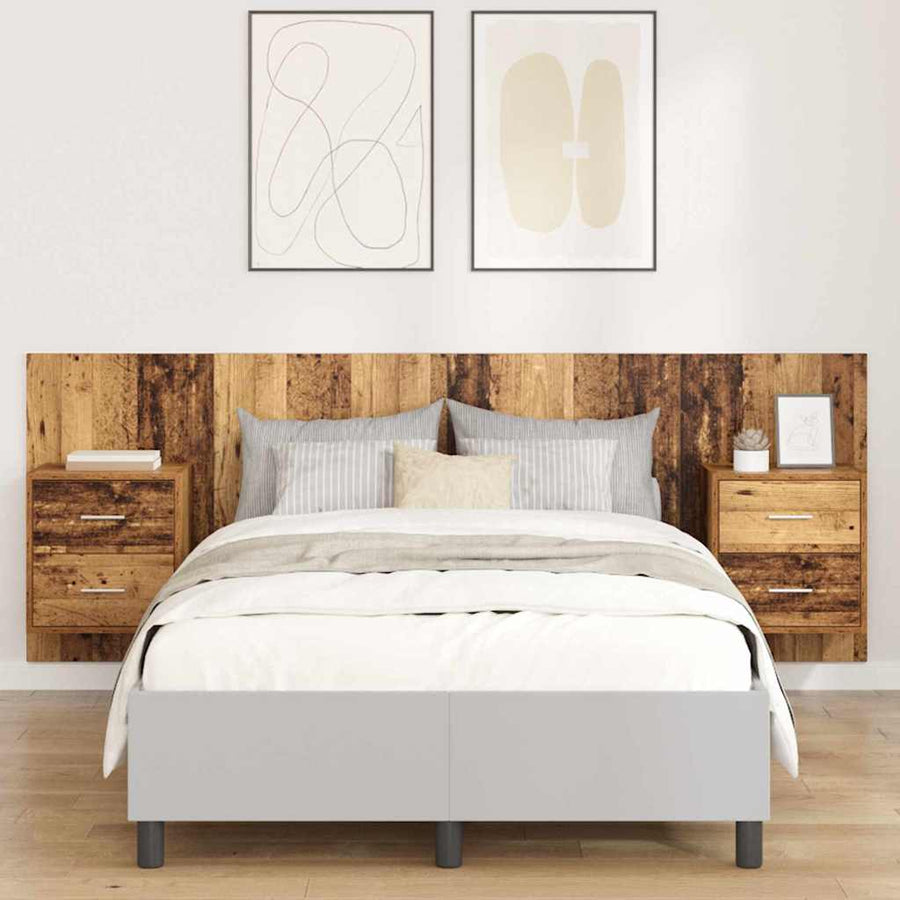 Hoofdbord Met Kast met lade 3 pcs Oud Hout Bewerkt hout