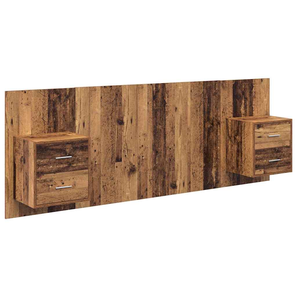 Hoofdbord Met Kast met lade 3 pcs Oud Hout Bewerkt hout