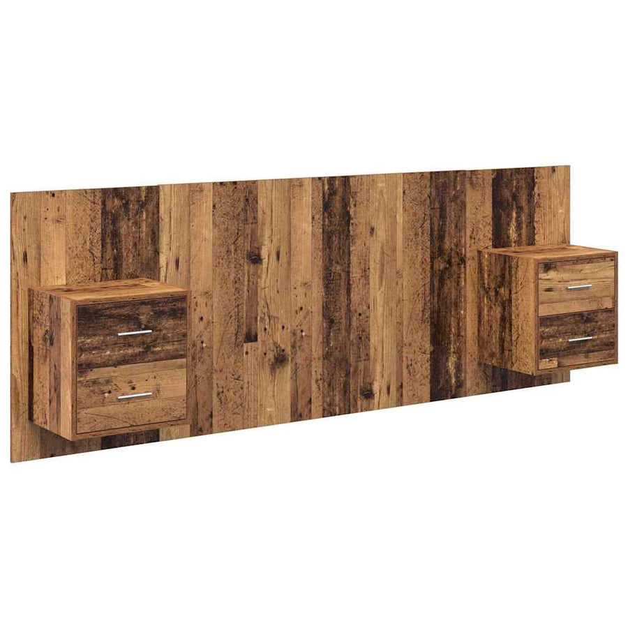 Hoofdbord Met Kast met lade 3 pcs Oud Hout Bewerkt hout