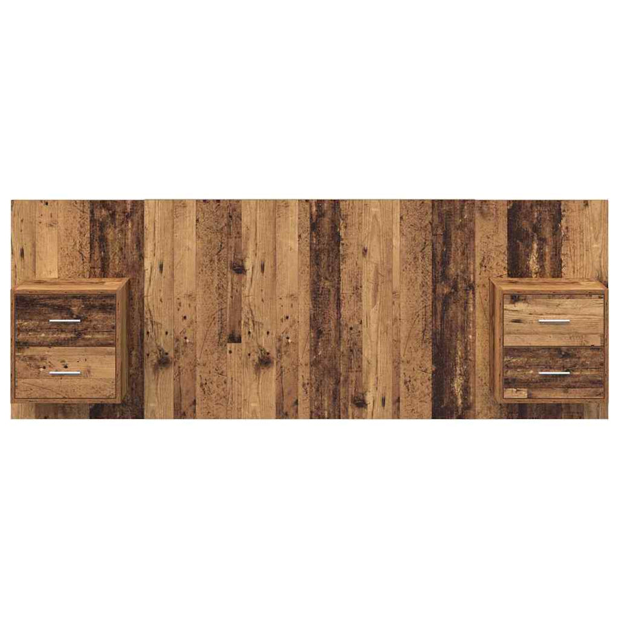 Hoofdbord Met Kast met lade 3 pcs Oud Hout Bewerkt hout