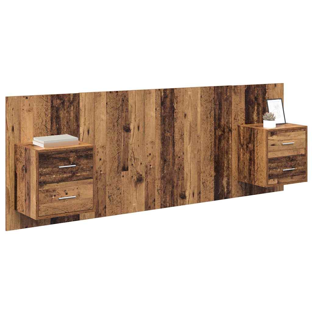 Hoofdbord Met Kast met lade 3 pcs Oud Hout Bewerkt hout