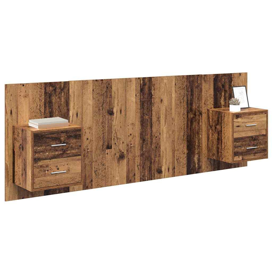 Hoofdbord Met Kast met lade 3 pcs Oud Hout Bewerkt hout