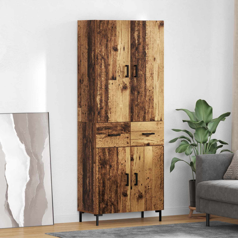 Highboard met lade Oud Hout 69,5 x 34 x 180 cm Bewerkt hout