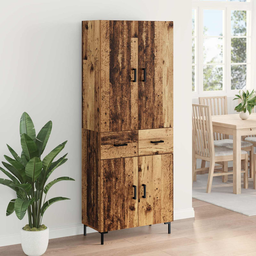 Highboard met lade Oud Hout 69,5 x 34 x 180 cm Bewerkt hout