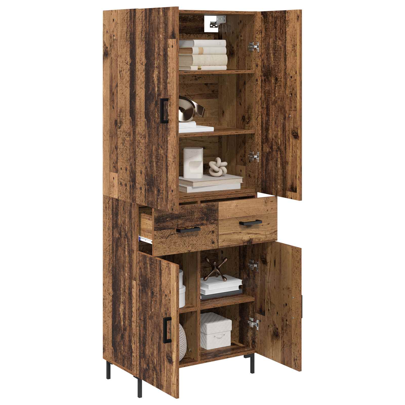 Highboard met lade Oud Hout 69,5 x 34 x 180 cm Bewerkt hout