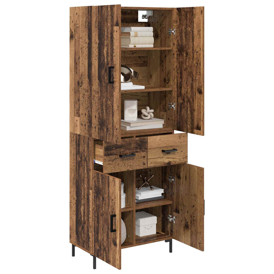 Highboard met lade Oud Hout 69,5 x 34 x 180 cm Bewerkt hout