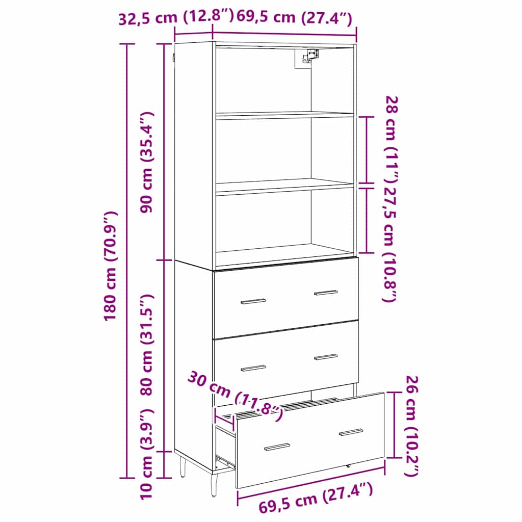Hoge kast met lade Artisan Eiken 69,5 x 34 x 180 cm