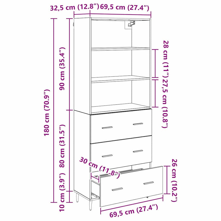 Hoge kast met lade Artisan Eiken 69,5 x 34 x 180 cm