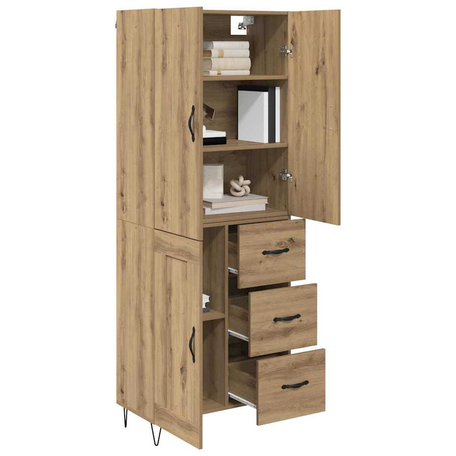 Hoge kast met lade 2 pcs Artisan Eiken Geengineerd Hout en Glas