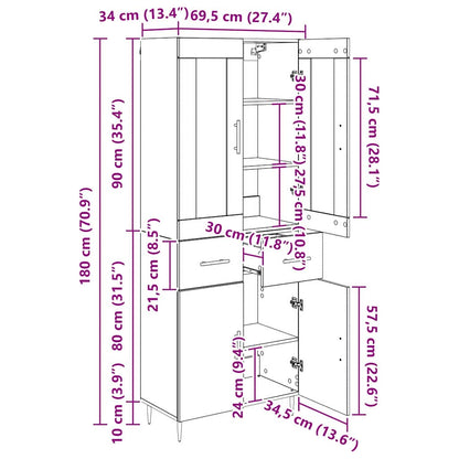 Hoge kast met lade Artisan Eiken 69,5 x 34 x 180 cm Bewerkt hout