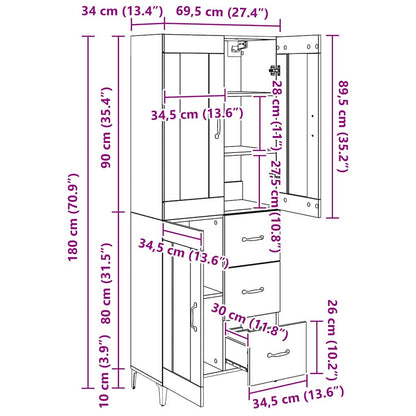Highboard Artisan Eiken 69,5 x 34 x 180 cm Bewerkt hout