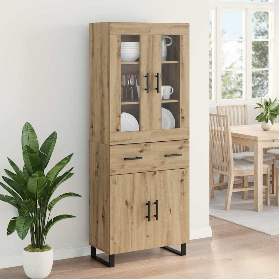 Hoge kast met lade 2 pcs Artisan Eiken Geengineerd Hout en Glas